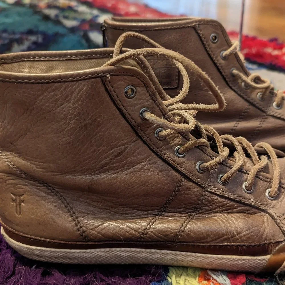 Frye Greene Leather Back-Zip High-Top Sneakers W9 - Picture 1 of 7